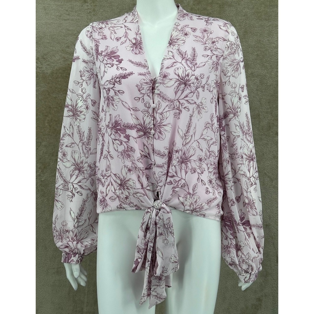 Vince Camuto Top Womens Small Ice Pink Floral Beauty Button Tie Front Spring NWT